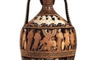 AN APULIAN RED-FIGURED AMPHORA, ATTRIBUTED TO THE BALTIMORE PAINTER, CIRCA 330-320 B.C.