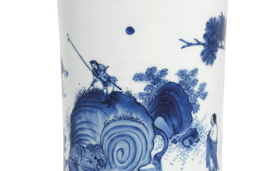A BLUE AND WHITE BRUSH POT, BITONG, TRANSITIONAL PERIOD, MID-17TH CENTURY