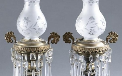 2 Brass argand lamps, 19th century.