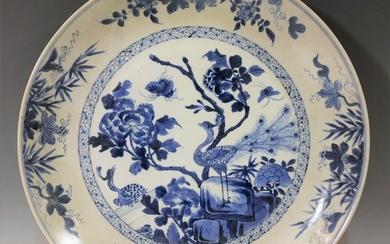 CHINESE ANTIQUE BLUE WHITE CHARGER - 18TH CENTURY