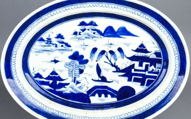 Chinese Canton Blue & White Porcelain Platter