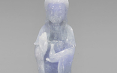 Chinese Carved Lavender Jadeite Guanyin