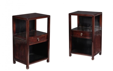 A pair of Chinese hardwood bedside tables
