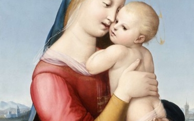 Ecole italienne du XIXe siècle D'après Raphaël La Vierge à l'Enfant dans un paysage, dit Vierge Tempi