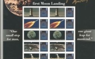 Ed Mitchell signed 40th anniv of the first moon landing stamp sheet. Numbered 21 of 1969. Good Condition. All signed pieces......