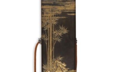 A finely-decorated Japanese lacquer rectangular "Bamboo" box and cover...