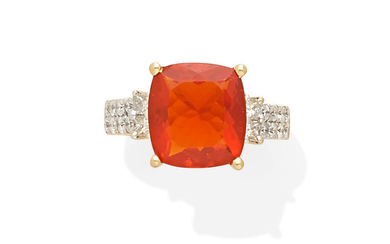 A fire opal and diamond ring
