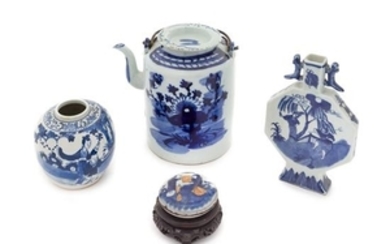 * Four Chinese Blue and White Porcelain Articles