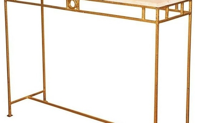 French Gilt Metal Console Table w Travertine Top