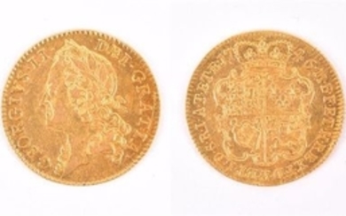 GEORGE II, 1727-60. GUINEA, 1746 Obv: Old laureate bust left. Rev: Crowned garnished shield. GVF. (1 coin)