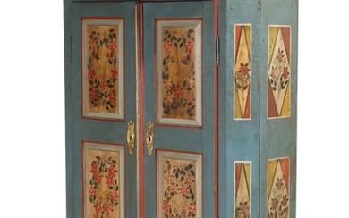 A German 19th century painted cupboard, front with two doors decorated with flowers, initials and 1848. H. 182. W. 145. D. 53 cm.