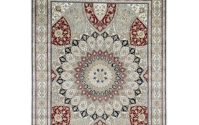 Gray Nain With Gumbad Design Wool and Silk Hand-Knotted