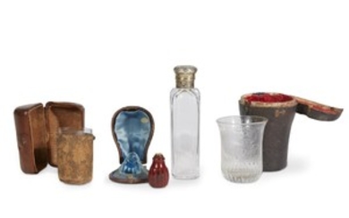 A group of glass traveling cups and objects 18th...