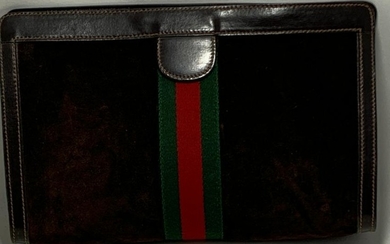 GUCCI BROWN SUEDE AND LEATHER CLUTCH BAG