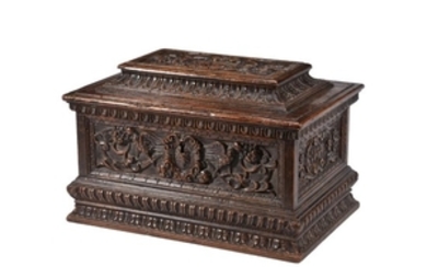 An Italian, likely Sienese, carved walnut box or small cassone