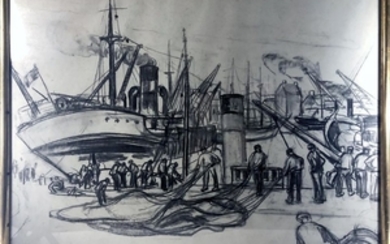L. DETROY. "Le port de Boulogne". 47 x 61 cm