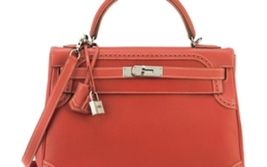 A LIMITED EDITION SANGUINE SWIFT LEATHER & TOILE D'H GHILLIES KELLY 32 WITH PALLADIUM HARDWARE, HERMÈS, 2013