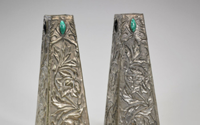 Pair Metalwork Foliate Vases