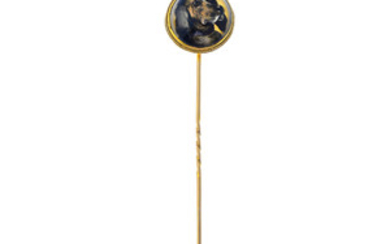 A mid Victorian gold reverse intaglio dog stick pin. View more details