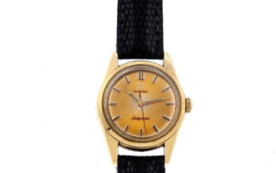 OMEGA - a lady's gold plated Ladymatic wrist watch with an Omega De Ville watch head. View more details