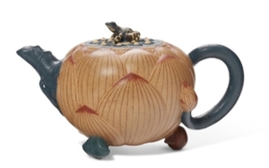 A PAINTED YIXING LOTUS BLOSSOM-FORM TEAPOT AND COVER, 'LOTUS', ZHANG JIANLUN (B. 1956)