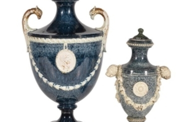 Two various variegated porphyry creamware vases