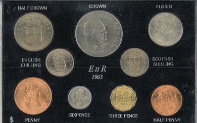 UK GB 1965 coin set in plastic display case. 1965 Great Britain 9 coin set Queen Elizabeth II Half Penny to Churchill Crown...