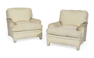 A PAIR OF UPHOLSTERED CLUB CHAIRS, SECOND HALF 20TH CENTURY