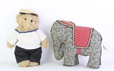 Vintage Sailor Teddy Bear And A Fabric Elephant