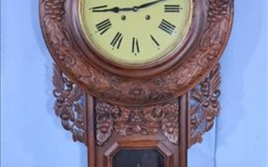 Walnut hanging clock, time and strike with case