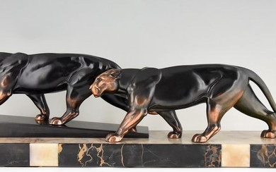 Alexandre Ouline - Art Deco sculpture in the form of two panthers