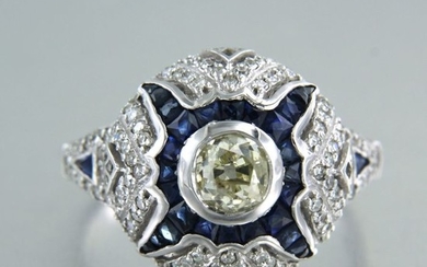 14 kt. White gold - Ring - 1.07 ct Diamond - Sapphire