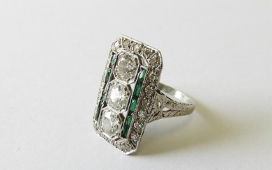 Art Deco Style Diamond & Emerald Cocktail Ring