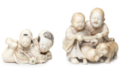 Two ivory okimono netsuke of children