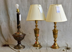 (3) Lamps Including Brass Urn Candlestick Lamps