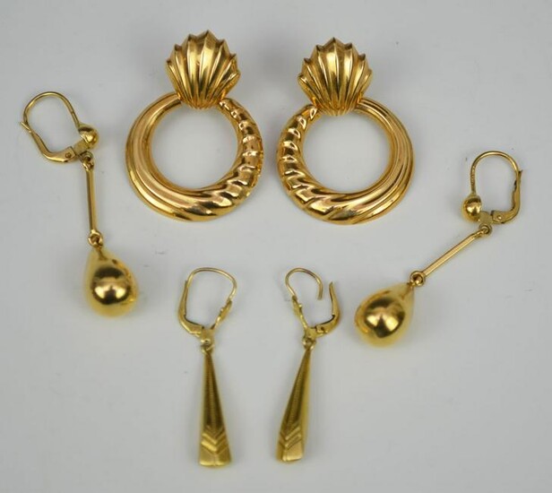 3 Pairs of 14k Gold Earrings