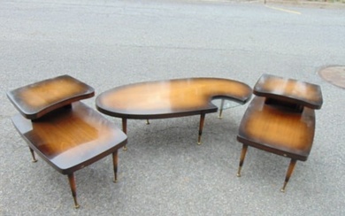 3 piece mid century coffee & end table set, Gordon's Inc. Johnson City, Tennessee, in mahogany with
