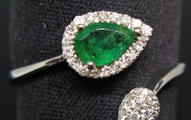 18 kt. White gold - Ring - 0.40 ct Emerald - Diamonds