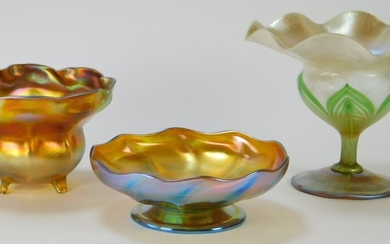 3PC Aft. Tiffany Favrile Glass Bowls