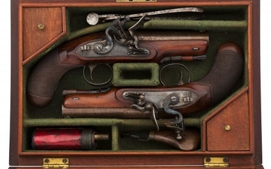40029: Cased Pair of English S. Brunn Flintlock Pistols
