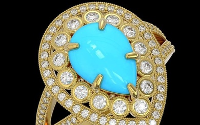 4.02 ctw Turquoise & Diamond Victorian Ring 14K Yellow Gold