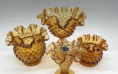 4pc Brown Hobnail Fenton Glass Grouping