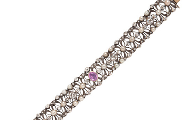 Pink Sapphire, Pearl, and Diamond Bracelet