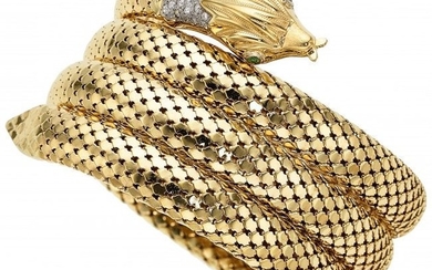55029: Diamond, Emerald, Gold Bracelet The snake brac