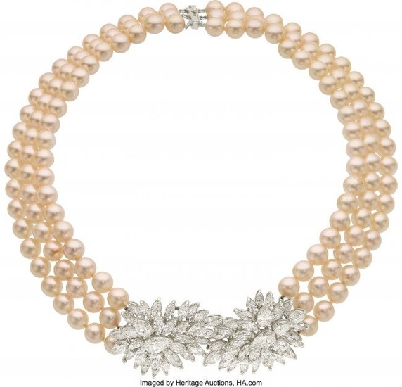 55229: Diamond, Cultured Pearl, Platinum Necklace, Linz