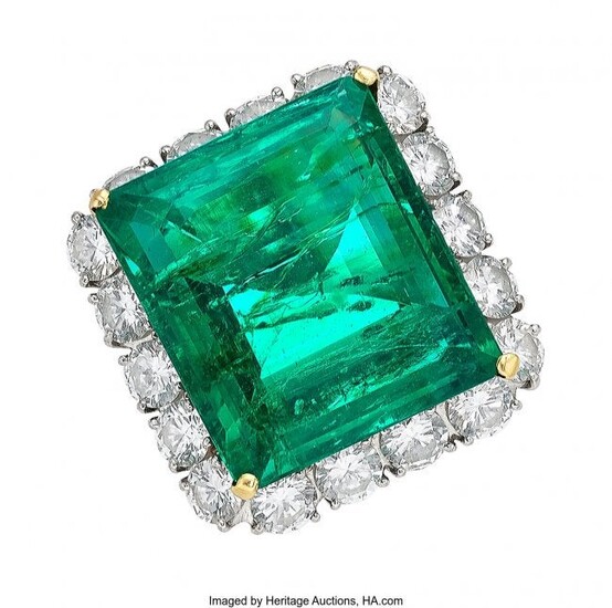 Colombian Emerald, Diamond, Platinum, Gold Ring