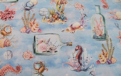 5.70 x 2.80 meters !!! soft and colorful loneta fabric with an underwater pattern - Cotton, Resin/Polyester - Late 20th century