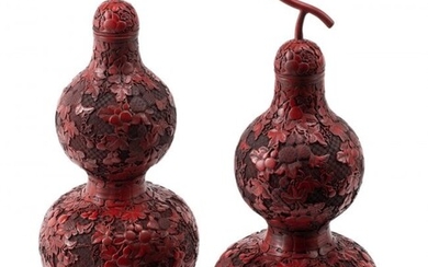 61029: A Pair of Chinese Lacquered Double Gourd Covered