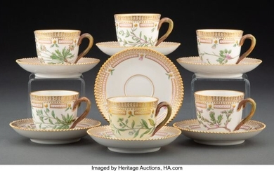 61029: A Set of Six Flora Danica Pattern Porcelian Demi
