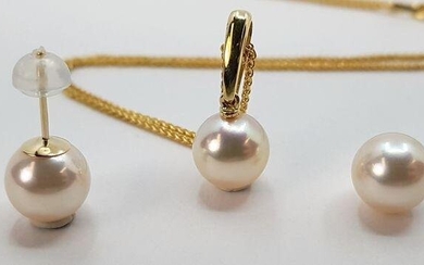 6x13mm Golden and White Akoya pearls - Necklace